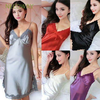 NEEDWAY Sexy Nightwear Lingerie Sleepwear Nightdress Lace Silk Satin Nightgown Summer Ladies Home Dress Skirt/Multicolor