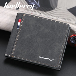 Baellerry Leather Wallet for Men Multi-card Slot Card Holder Purse Short Wallet Thin Custom Name Eng