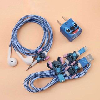 Fashion Cute Cartoon USB Cable Earphone Protector Set With Cable Winder Stickers Spiral Cord Protect