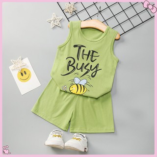 The Busy Printed Boys Sleeveless Tops Vest+Short Outfits Set Summer Casual Homewear Kids Baby Clothing Set