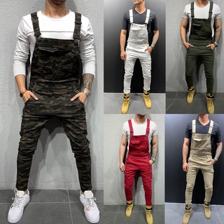 Mens Pocket Jeans Overall Jumpsuit Streetwear Overall Suspender Pants