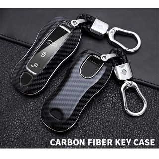 Car Key Case Cover Shell Carbon Fiber Chrome Color For Porsche Cayenne Macan 911 Boxster Cayman Panamera Accessories Keychain