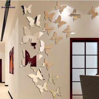 AIC 12pcs/set Mirror Wall Stickers Decal Butterflies 3D Wall Art Home Decor
