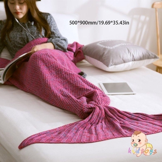 Solid Color Mermaid Tail Knitted Bed Sofa Sleeping Rest Blanket Home Decoration for Kids Adult