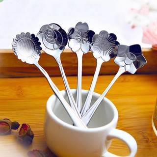 SUPER8 Dessert Spoons Silver Flower Shape Stainless Steel Stirring Coffee Spoons