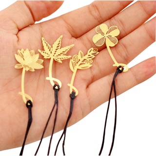 COD Leaves Series Chinese Style Hollow Bookmarks Creative Metal Small Mini Brass Bookmarks Pink Streamers Book Folder