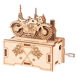 Creative DIY Motorcycle Music Box Wooden Model Building Kits Assembly Toy Gift for Children Adult