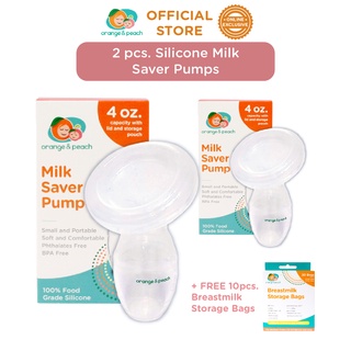 Orange and Peach 2 pcs. Silicone Milk Saver Pump with FREE 10 pcs. Orange and Peach Milk Storage Bag