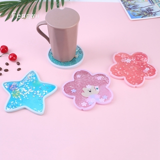 2020 japan Silicone Romantic Sakura Quicksand Water Coaster Pink Coffee Heatpad