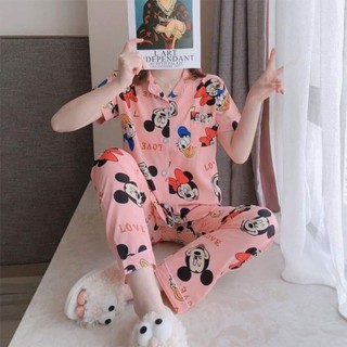 Pink Mickey Shortsleeve Pajama Cotton Set Sleepwear