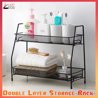 Desktop Double Layer Storage Rack Detachable Iron Kitchen Spice Rack Bathroom Organizer (Black)