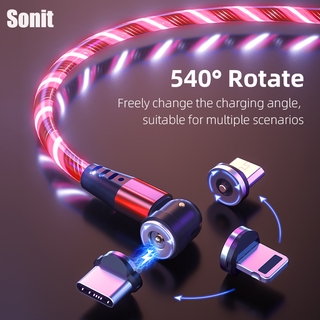 Sonit Magnetic Charger LED Streamer Cable 540º Rotation USB Type C /Lightning iPhone IOS /Android Micro 360º+180º/mobile accessories