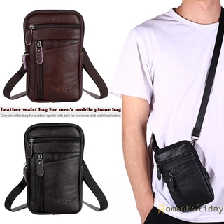 【On Sale】Multifunction Genuine Leather Shoulder Bag Solid Color Men Zip Crossbody Handbag