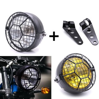 6.5" Retro Motorcycle Headlight Lamp Grill Cover W/ Bracket Bobber Retro Headlight Cafe Racer Lamp (1)