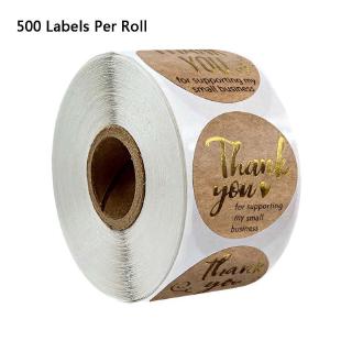 JoJo♥ 500pcs/roll Thank You for Supporting My Small Business Kraft Stickers Gold Foil