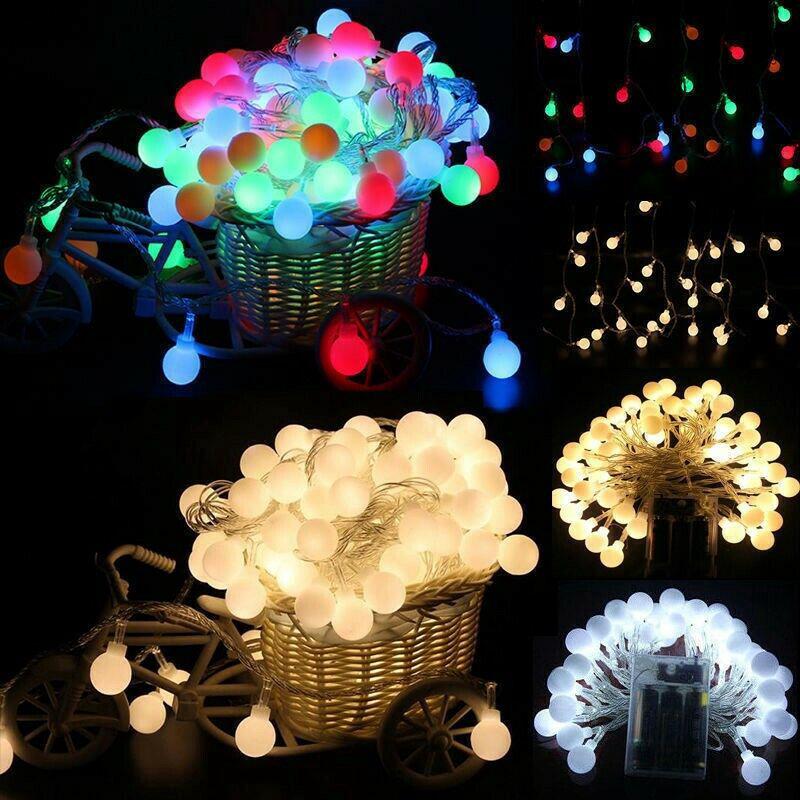 10/20/30/50 led Fairy String Lights Christmas Round Ball Bulbs Outdoor Wedding Party Multicolor Lamp
