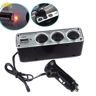3 Way Multi Socket Car Cigarette Lighter Splitter USB Plug Charger DC 12V/24V Triple Adapter With USB Port