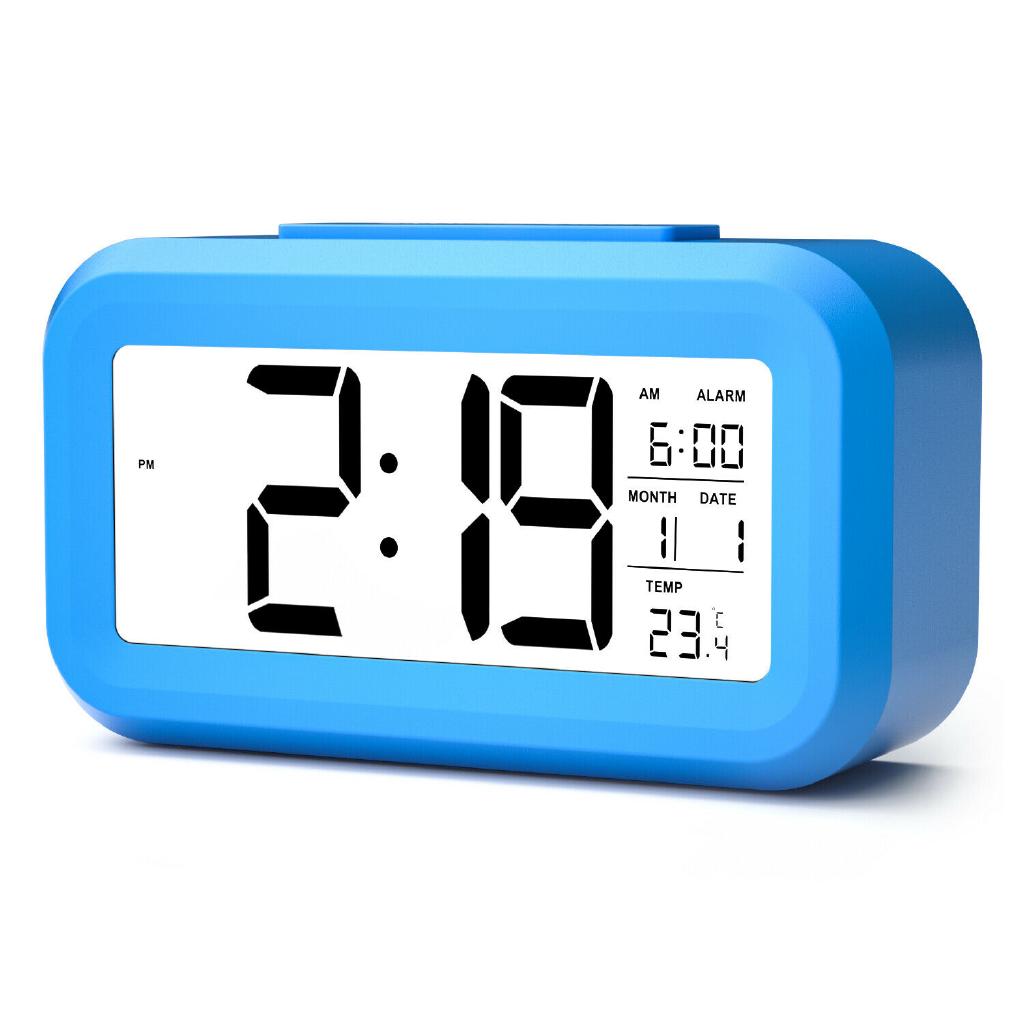 Digital LED Snooze Alarm Clock Smart Backlight Temperature 12/24h Calendar LCD