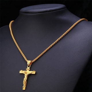 men Necklace Jesus Christ Crucifix Necklace Gold Cross Religious Pendant Necklace with Chain