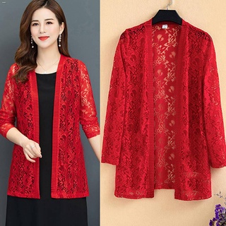 Women Clothes✶2021 summer new plus size women s mid-length lace cardigan thin jacket with long-sleev (2)