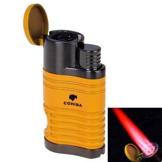 COHIBA Cigar Lighter Windproof Refillable Butane Torch Lighter 4 Jet Flame Lighters with Punch gas C