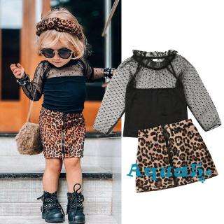 ✿ℛToddler Kids Baby Girls Leopard T-shirt Tops Dress Skirt 2PCS Outfits Set Sunsuit