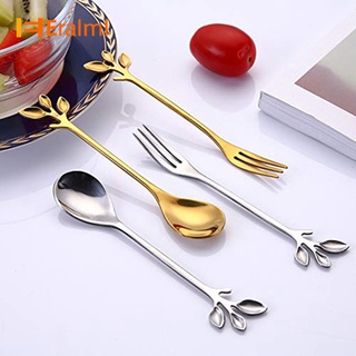 eralml Unique Stainless Steel Leaf Shape Handle Coffee Spoon/Fork Kitchen Tableware