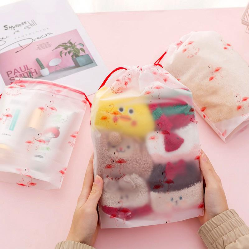Waterproof Transparent PVC Flamingo Drawstring Pocket Travel Makeup Bag