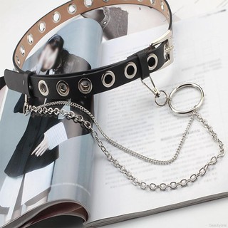 Women Punk Chain Belt Adjustable Black Single Eyelet Leather Buckle Belt (1)