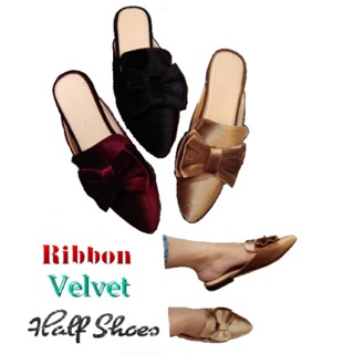 AOB: JLT001- Ribbon Velvet Half Shoes (NARROW Fit)
