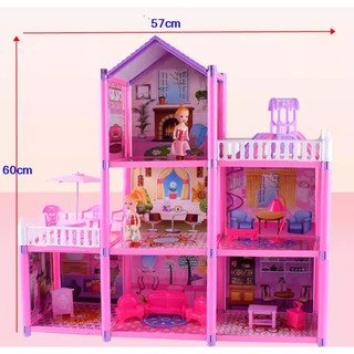 Girls Princess Dollhouse Set Three Floors Big Dream House Simulation Furniture Set for Barbie Dolls