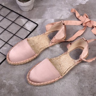 Satin ballet shoes design flat shoes Pink rose gold strap flat shoes