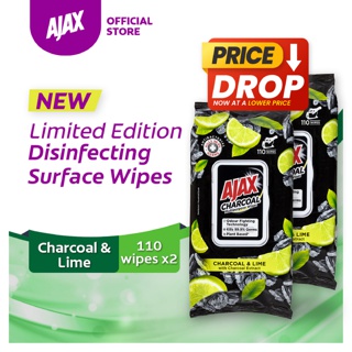 Ajax Antibacterial Multipurpose Wipes Charcoal 110 Wipes Pack of 2