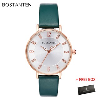Bostanten Fashion Leather Watch for Women Gem Dial Watches Quartz(Free box*1)