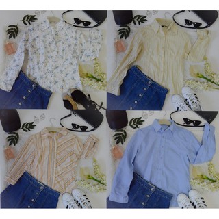 Polo Blouse Top for Medium (floral, collared, checkered, stripes, longsleeves, office)