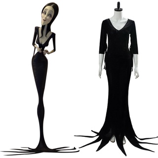 The Addams Family Cosplay Morticia Addams Halloween Costume Black Female Dress