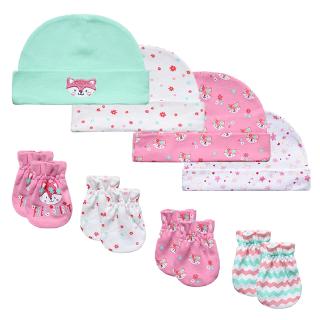 12pcs/pack Newborn Baby caps and scratch mittens Infant gift set