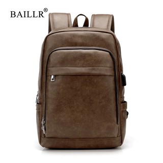 BAILLR New PU Leather Backpack Luxury Messenger Laptop Large Capacity Softback Brand Business Men Ba