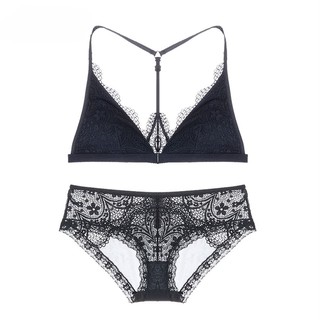 【Special offer】Dropshipping Varsbaby Sexy Lace Bra Briefs Set Lace Y-line Straps Front Closure Bra S
