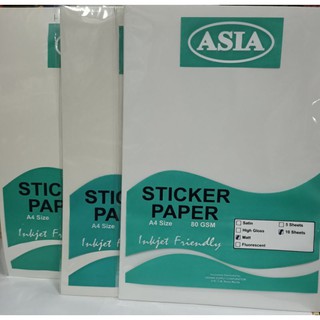 Asia Sticker Paper A4 80gsm 10sheets Hi-gloss,Matt,Satin