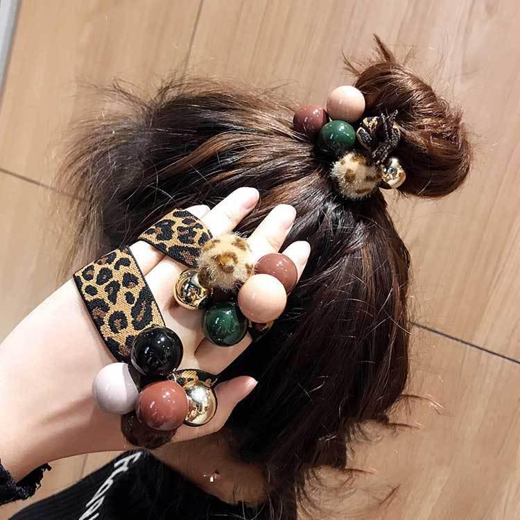 Korean version of the net red head rope female rubber band tie hair rope retro simple ins cute girl hair accessories hair ring leopard hair accessories (2)