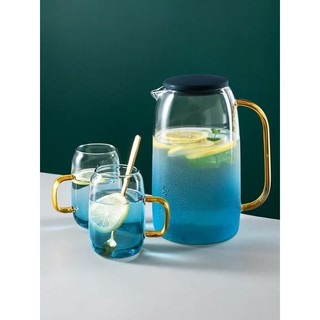 Nordic Glass Pitcher with 2pcs Glass Cup Set Heat Resistant Hot and Cold Jar (2)