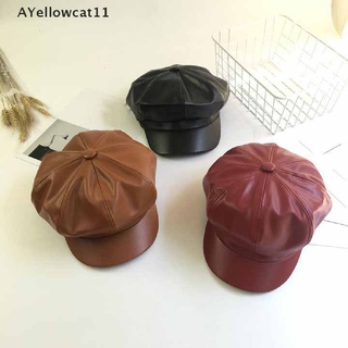 AYC Fashion Women Solid Color PU Leather Caps Octagonal Cap Casual Vintage Hats PH