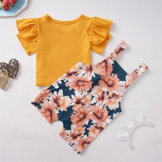 Newborn Baby Girl Floral Outfits 2Pcs Sets Overall Clothes Ruffles Sleeve Summer Cotton T-shirt +Pants Jumpsuit 0-24M