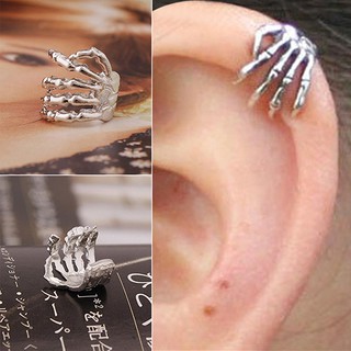 【LK】1Pc Unisex Punk Simple Design Silver Color Skeleton Finger Hand Ear Clip Ear Cuff