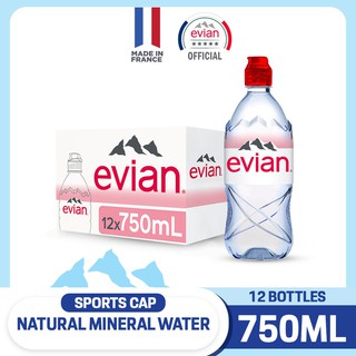 Evian Natural Mineral Water Sports Cap 12 x 750ml Case