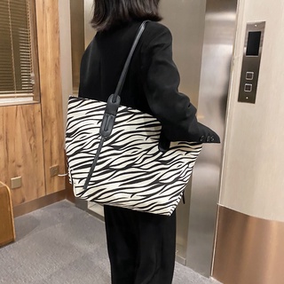 Shopee Trf Zara LARGE TotE WomenS Bag Zebra AND LEOPARD Animal Bag Printed Canvas Shoulder