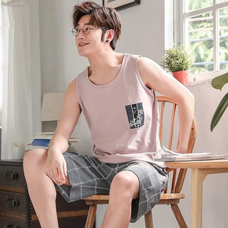 Pajamas Men s Summer Cotton Vest Sleeveless Homewear Thin Style Large Size Summer Casual Sports Suit