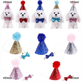 【RT81】Pet cat dog happy birthday hat party crown & bow tie soft cap puppy (1)