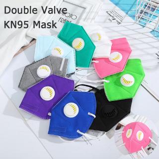 New KN95 Mask with Double Breathing Valve 5 Layers Anti-fog Dustproof Face Mask Adult Protective 3D Masks 9 Colors